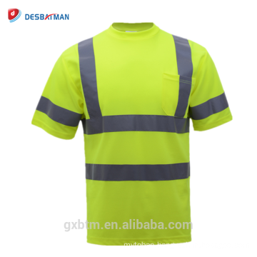 ANSI Road Work Short Sleeve Yellow 100% Polyester High Visibility Reflective Safety T-shirt